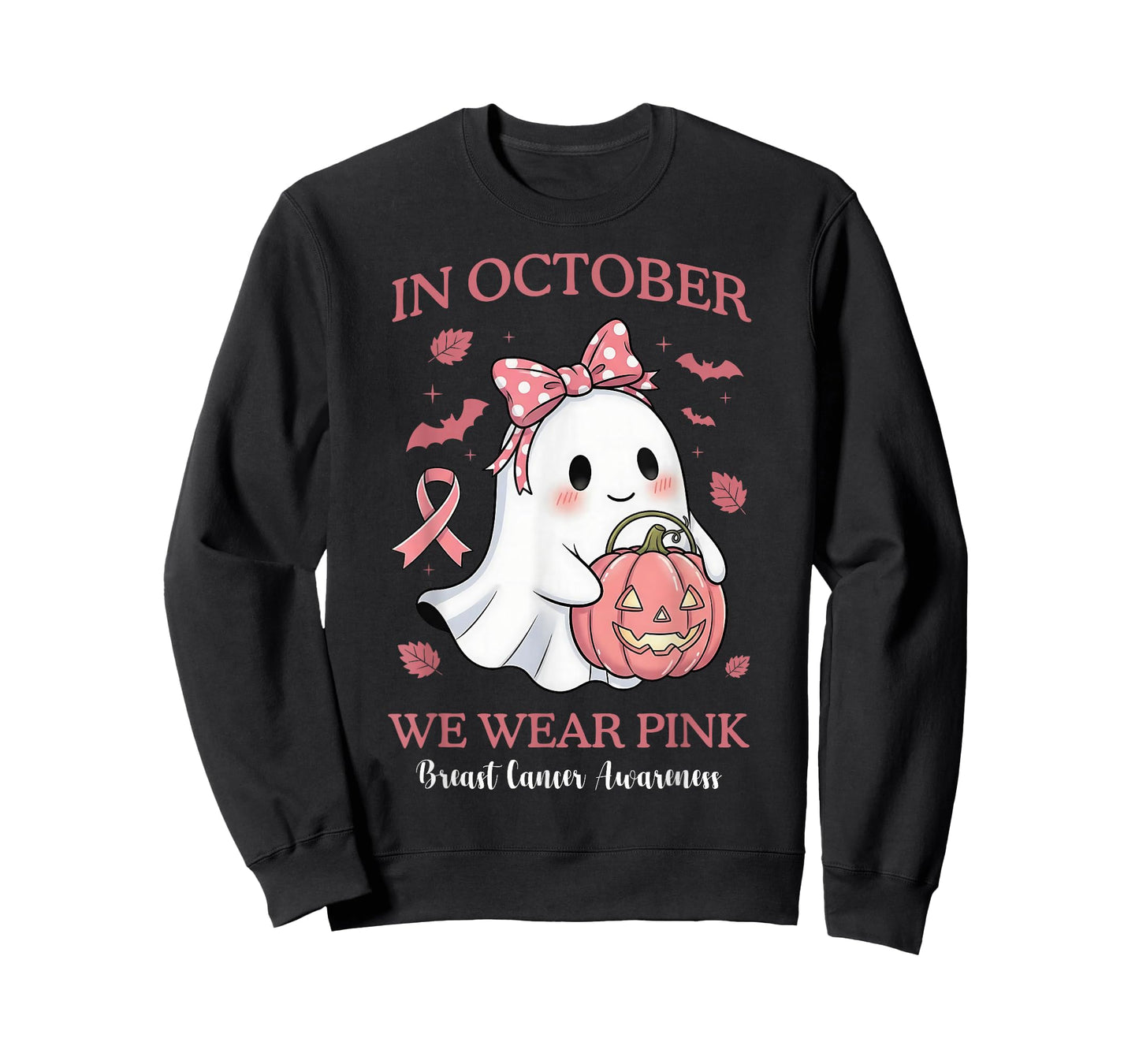 in October We Wear Pink Halloween Breast Cancer Awareness T-Shirt