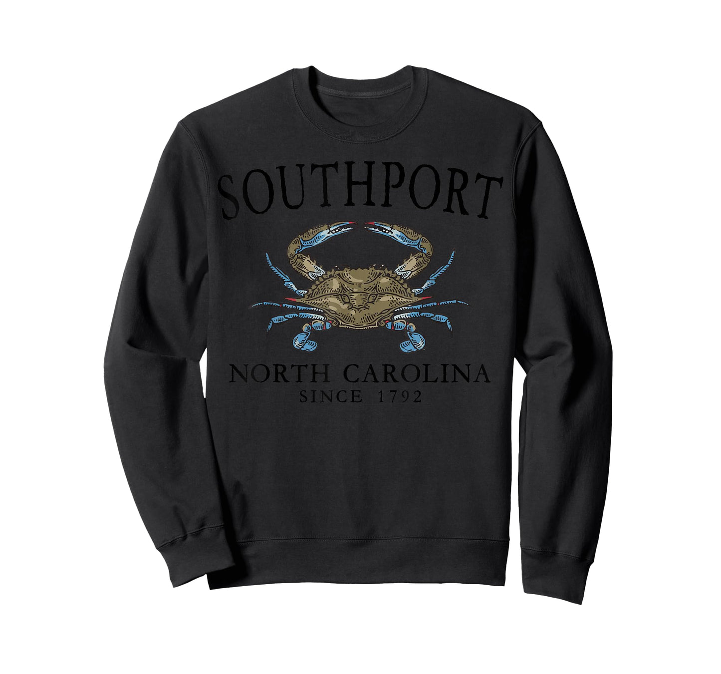 Southport North Carolina Blue Crab Since 1792 Black Letters T-Shirt