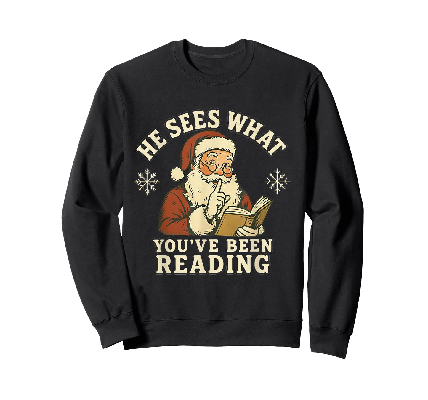 He Sees What You've Been Reading Funny Bookish Christmas T-Shirt