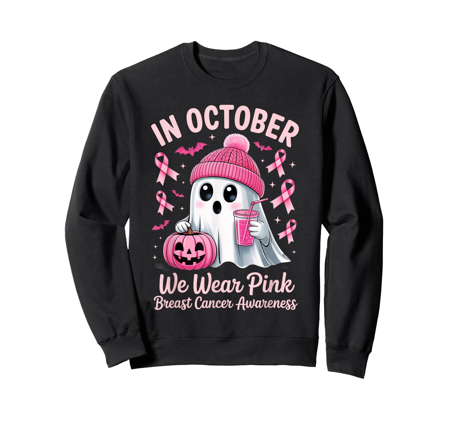 in October We Wear Pink Breast Cancer Awareness Halloween T-Shirt