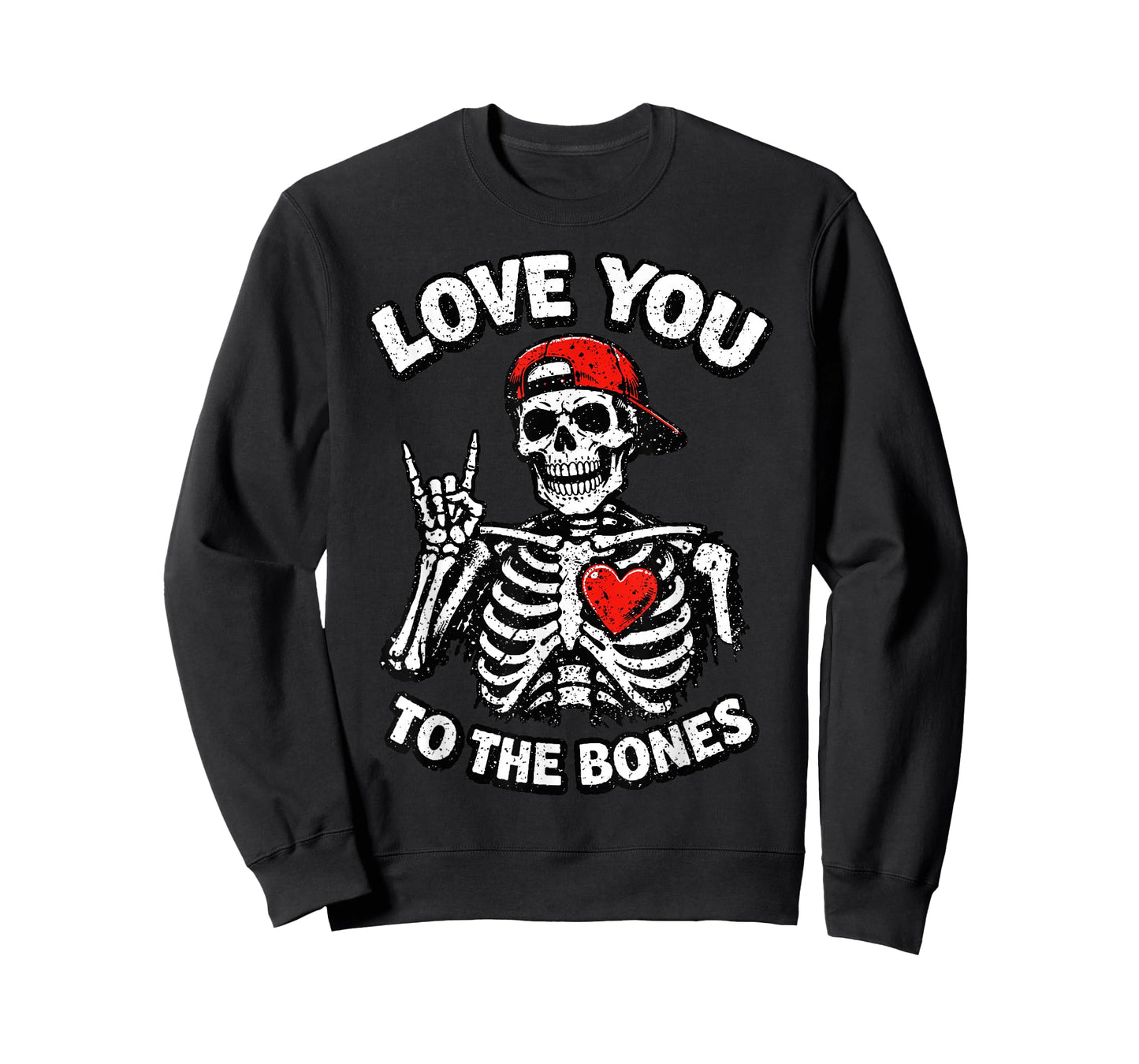 Valentines Day Skeleton Rocker Love You to The Bones Rock On T-Shirt