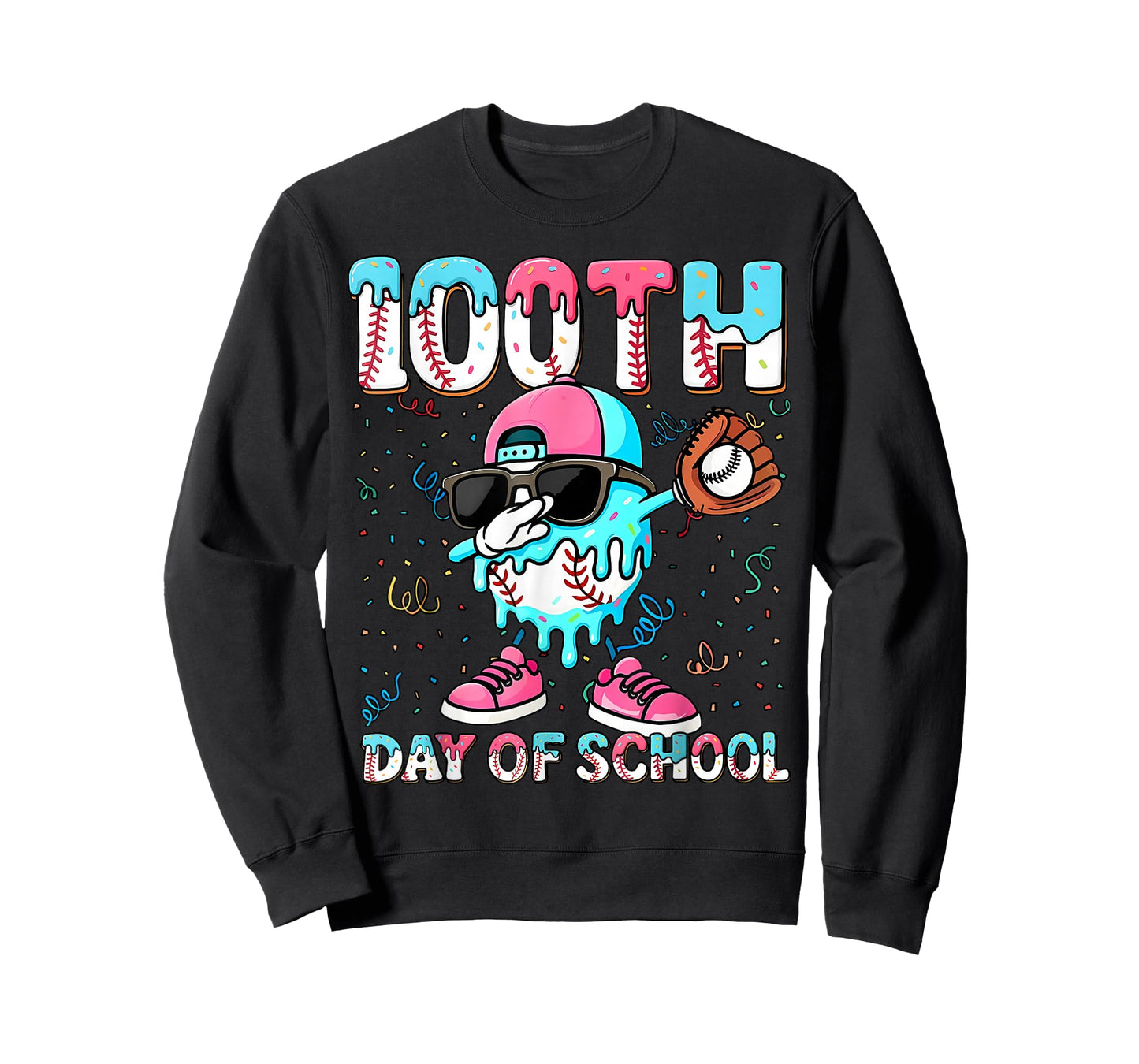 Dabbing Drippy 100th Days of School Baseball Ice Cream Drip T-Shirt