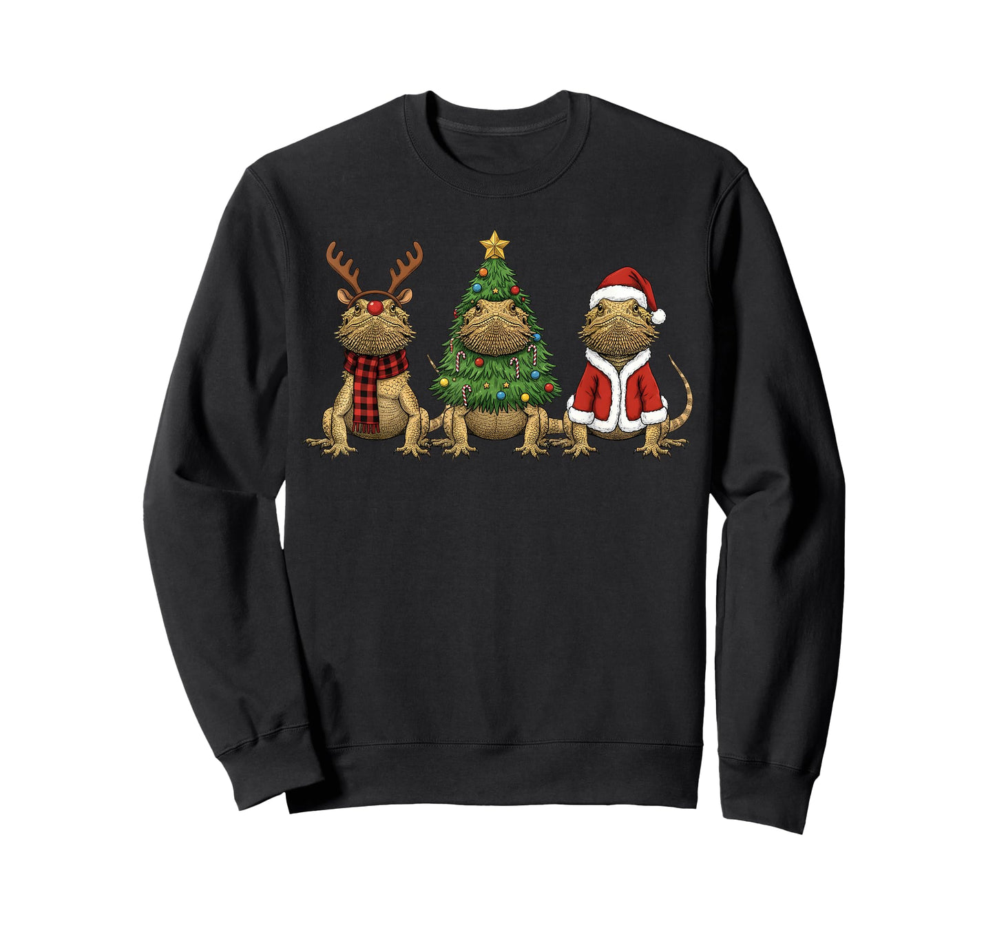 Retro Christmas Bearded Dragon Santa Reindeer T-Shirt