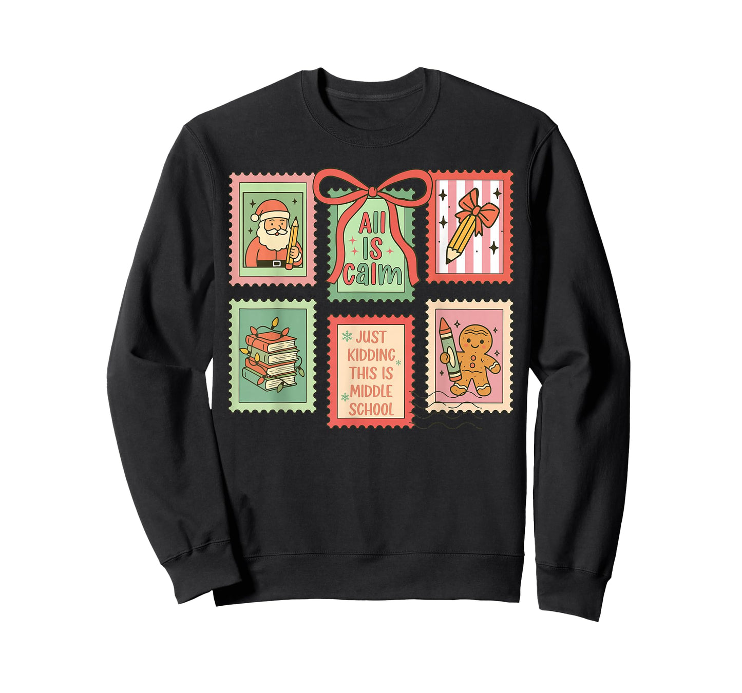 Middle School Teacher Christmas Stamp Bow Middle School Crew T-Shirt