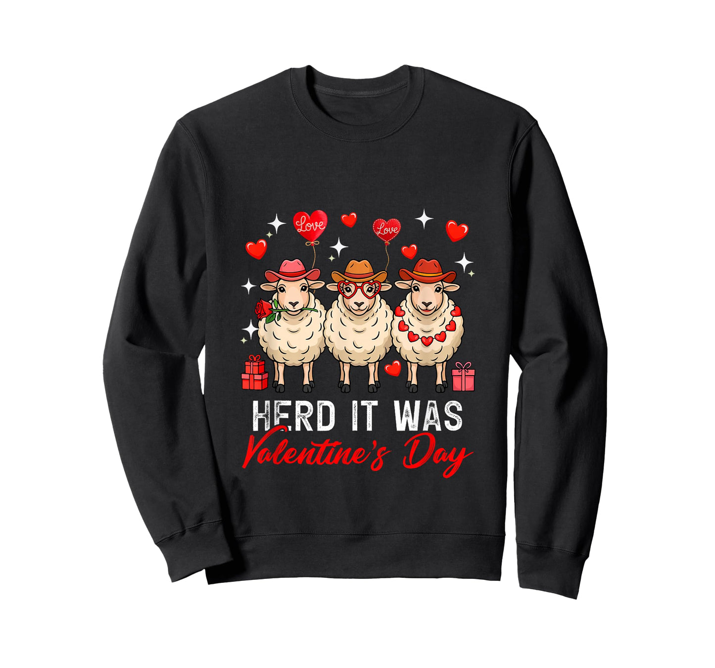 Herd It was Valentine's Day Three Cute Sheep Floral Hearts T-Shirt
