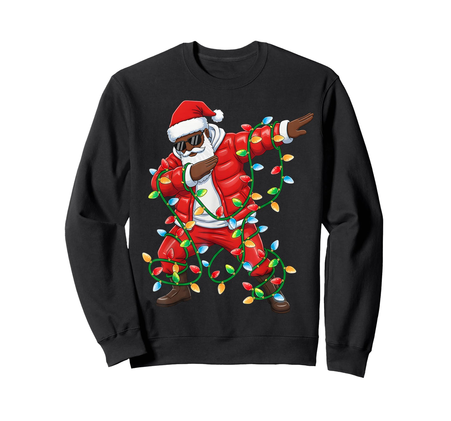 Dabbing African American Santa Xmas Lights Boys Christmas T-Shirt