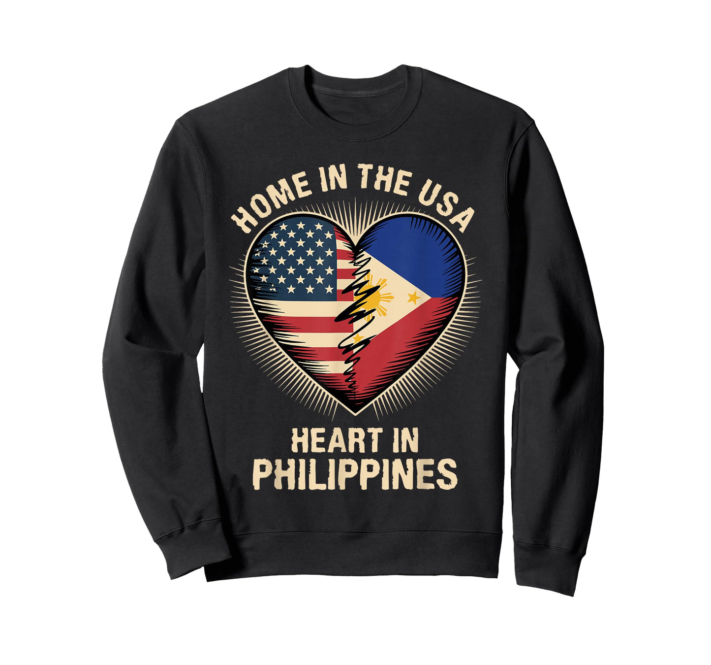 Home in The USA Heart in Philippines Filipino American T-Shirt