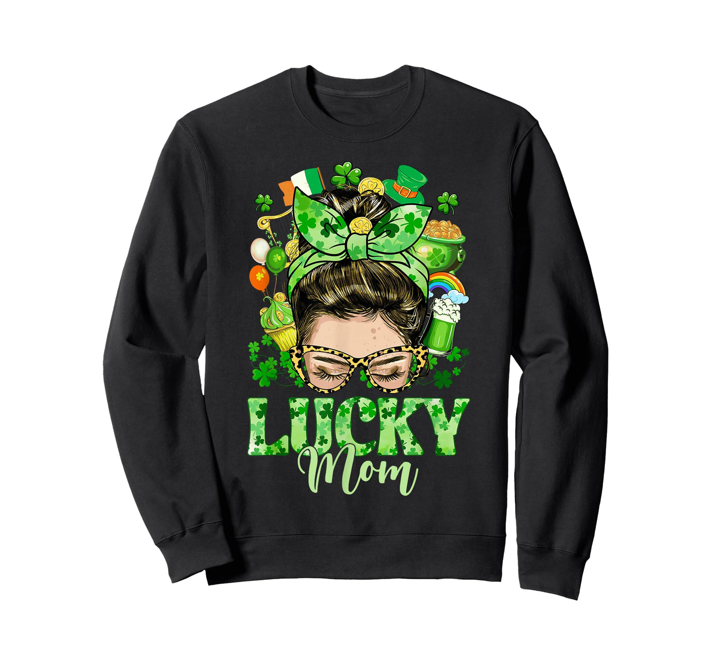 Messy Bun Hair Lucky Mom Shamrocks St Patrick's Day Women T-Shirt