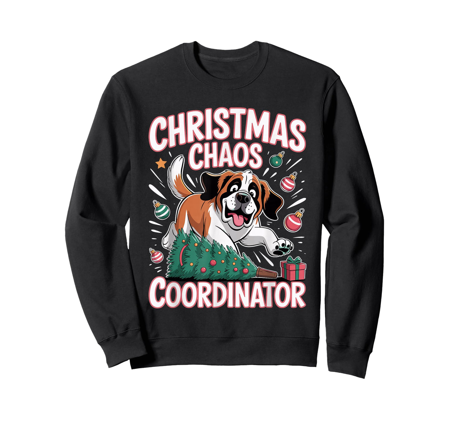 Christmas Chaos Coordinator Xmas Puppy Funny Saint Bernard T-Shirt