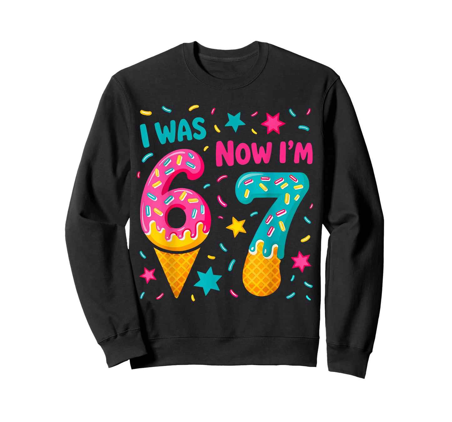 I was 6 Now I'm 7 Six Seven Meme Ice Cream Drip Birthday T-Shirt