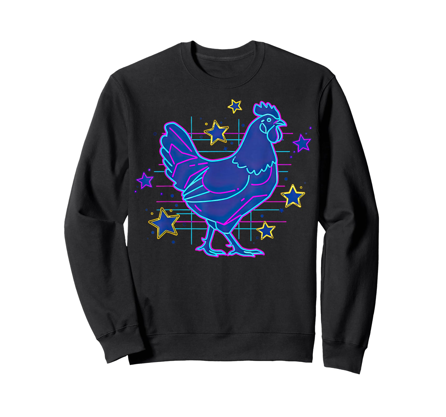 Bold Retro Vaporwave Blue Pink Funny Meme Chicken Stars T-Shirt