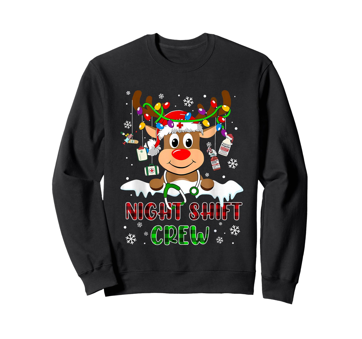 Christmas Reindeer Night Shift Crew Nurse Nursing Xmas Pjs T-Shirt