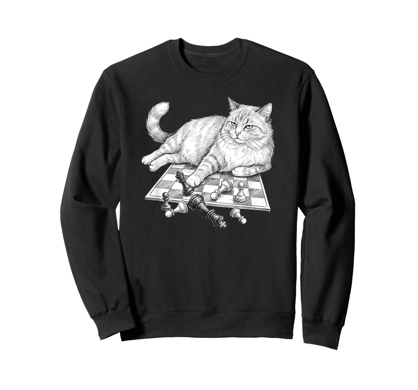 Funny Cat On Chessboard Knocking Over Pieces Chess Player T-Shirt