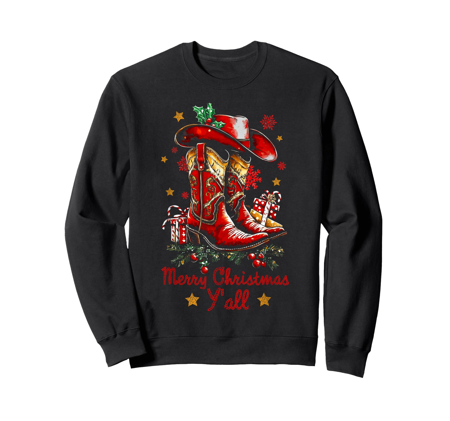 Merry Christmas Y'all Howdy Christmas Boots Cowgirl Coquette T-Shirt