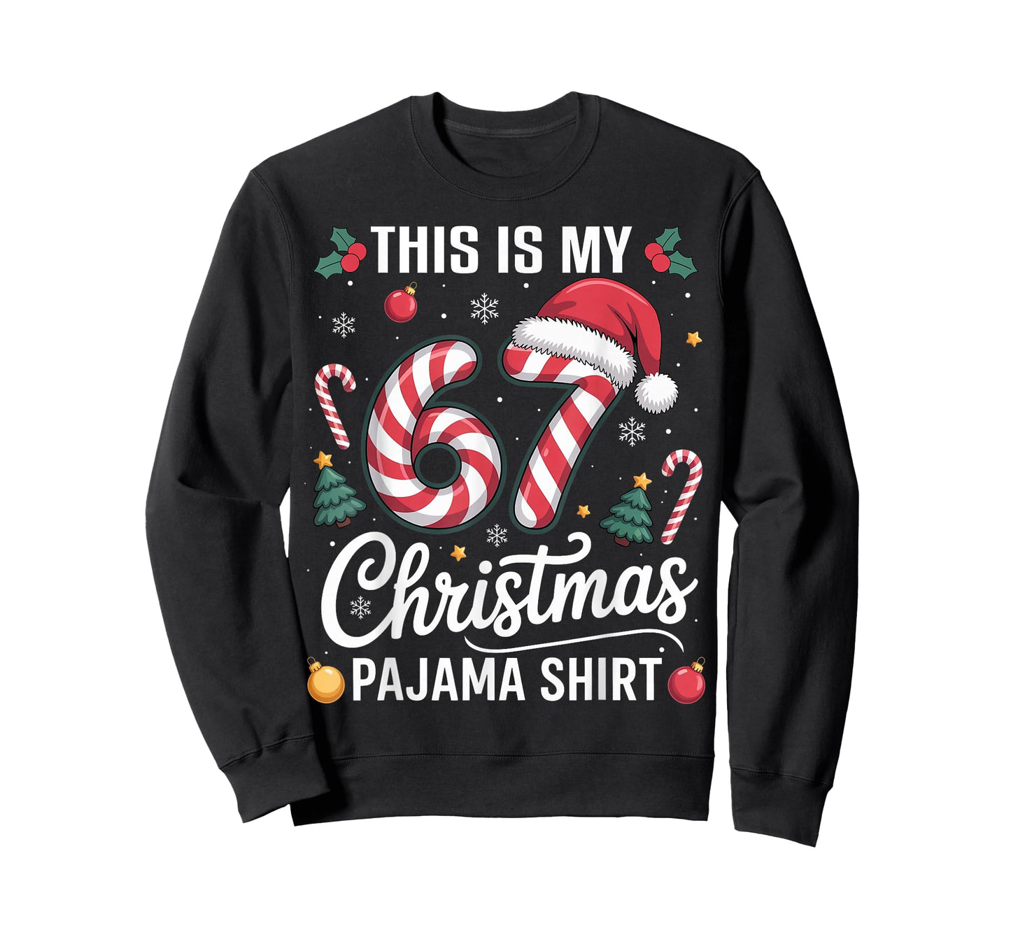 Funny 67 Christmas Pajamas Boy Teen Kids Six Seven Meme Xmas T-Shirt
