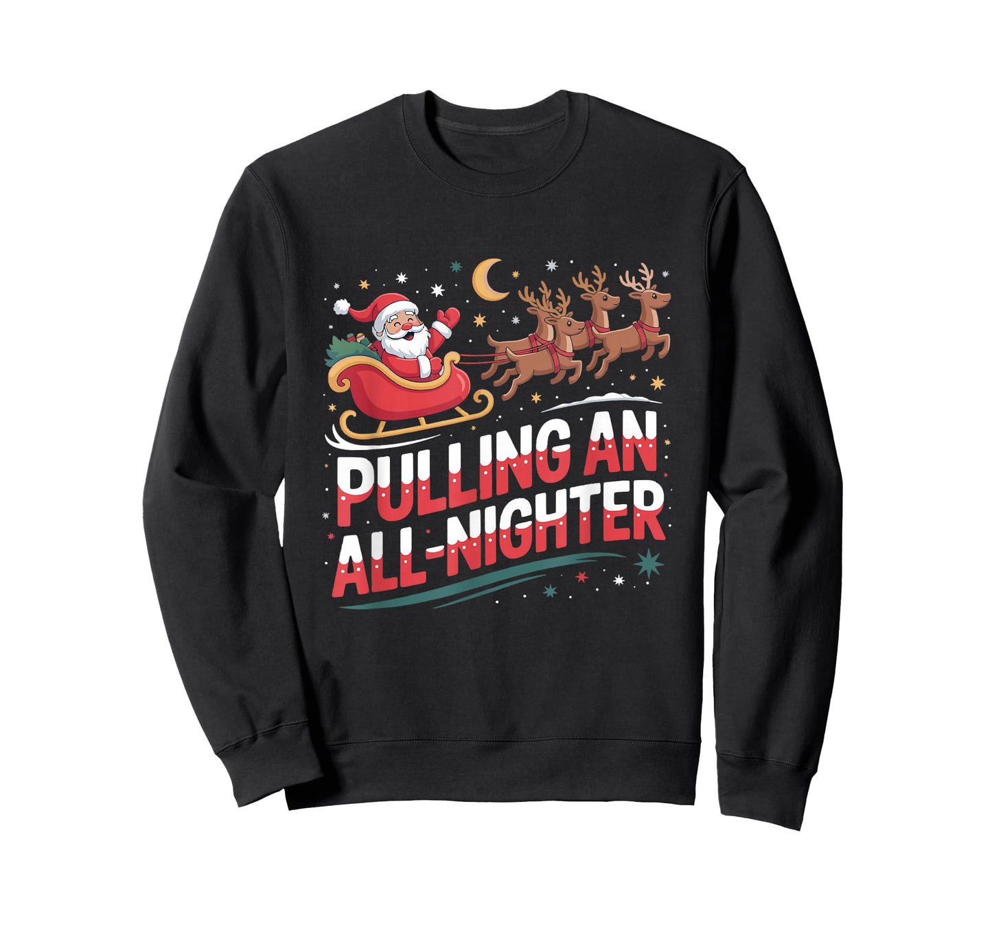 Pulling an All-Nighter Funny Christmas Santa Sleigh Reindeer T-Shirt