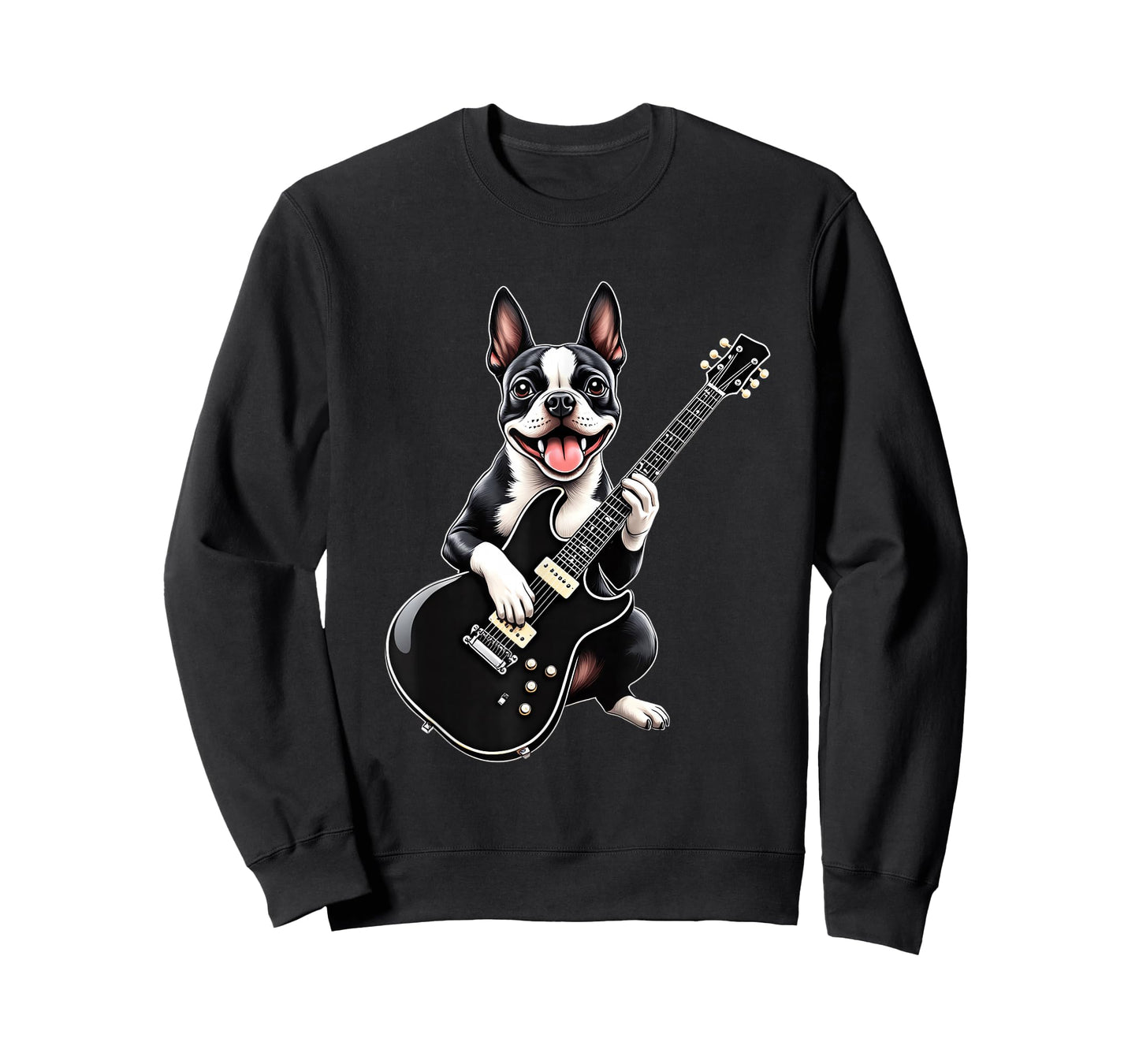 Funny Boston Terrier Dog Playing Guitar Music Lovers T-Shirt