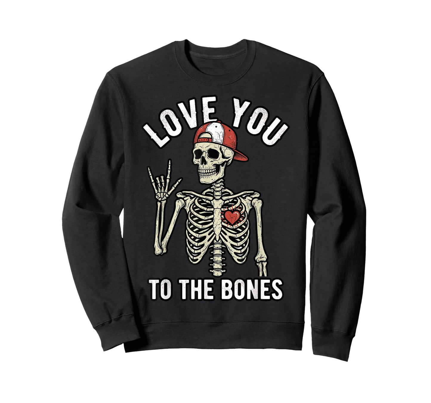 Valentines Day Skeleton Rocker Love You to The Bones Rock On T-Shirt