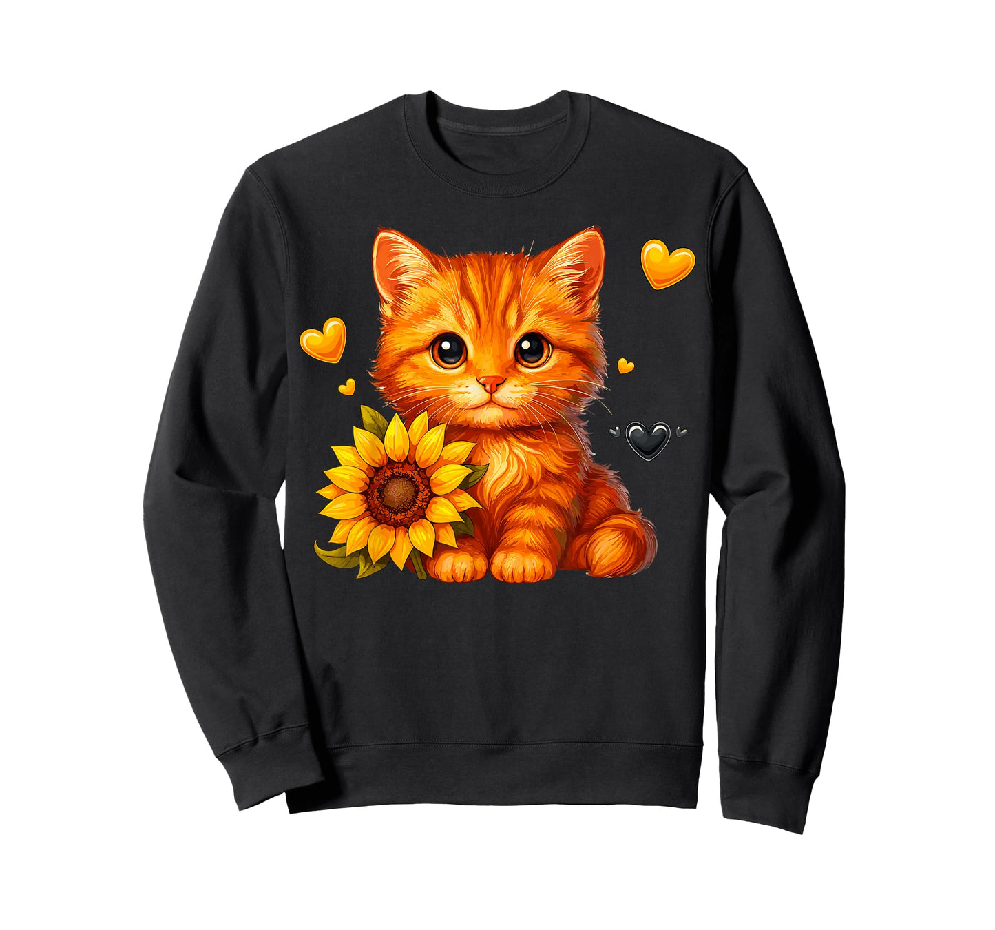 Cute Orange Cat with Sunflower T-Shirt