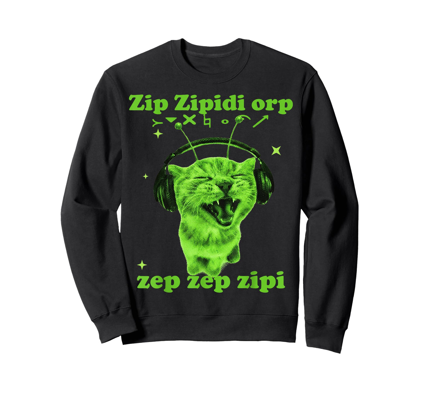 Y2K Alien Cat Meme Silly Cute Headphones Space Kitty Funny T-Shirt