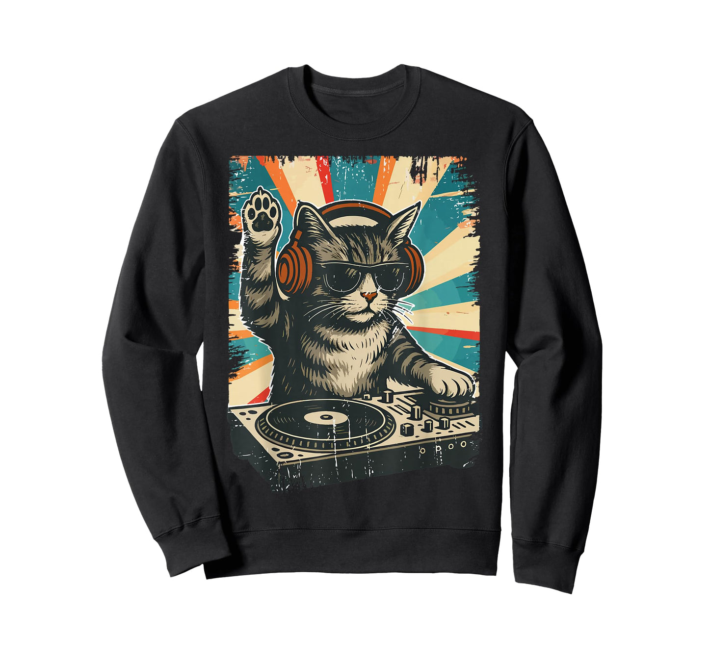 Funny DJ Cat Retro Cat Meme for Men Women T-Shirt