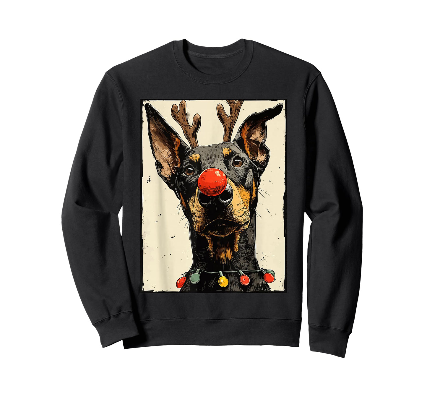 Funny Christmas Doberman Dog Holiday Lights Festive Animal T-Shirt