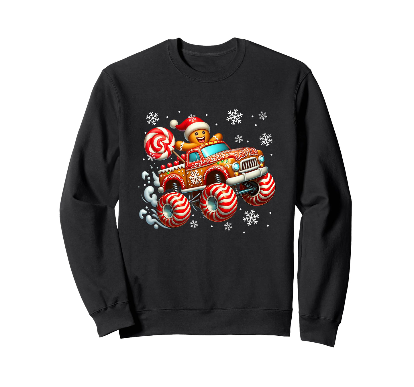 Santa Gingerbread Candy On Monster Truck Cookies Xmas Baker T-Shirt