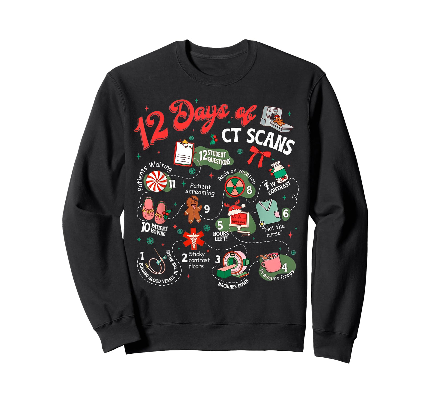 12 Days of CT Scans Christmas CT Tech Cat Scan T-Shirt