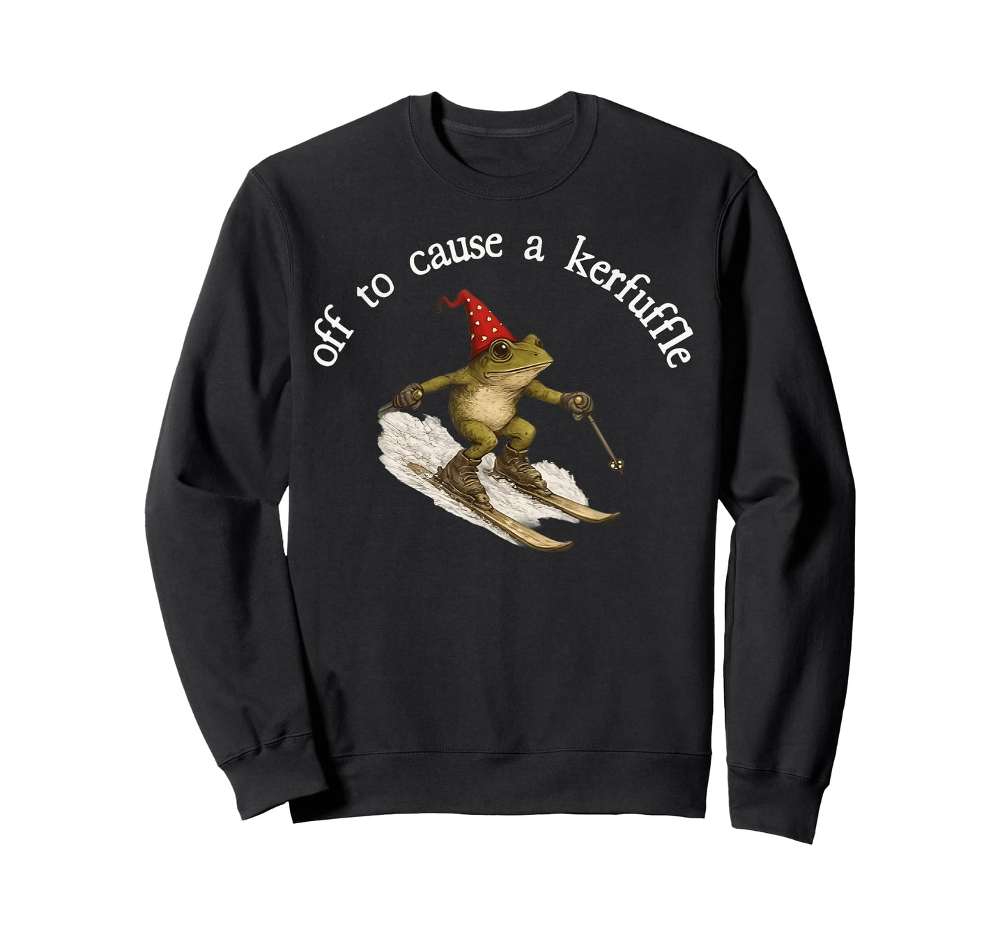 Off to Cause A Kerfuffle Funny Wizard Frog On Skis Frog Meme T-Shirt