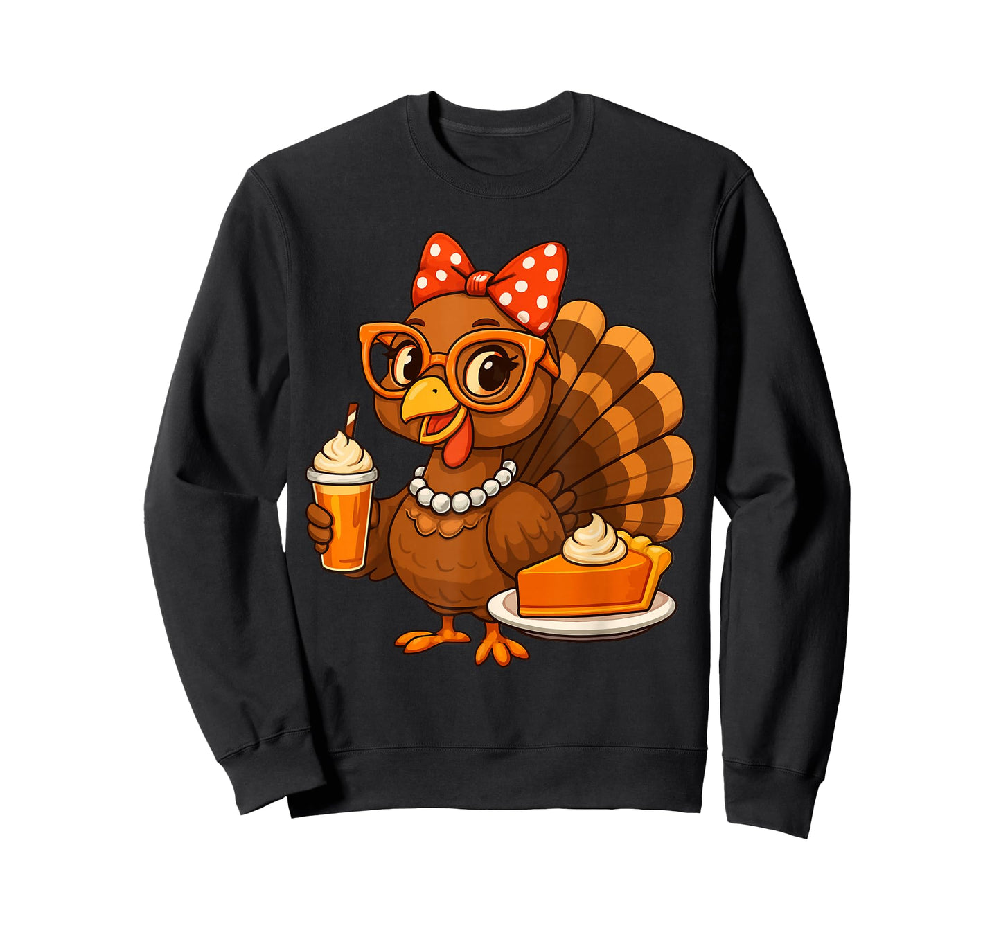 Turkey Drinking Coffee Bow Thanksgiving Womens Turkey Day T-Shirt