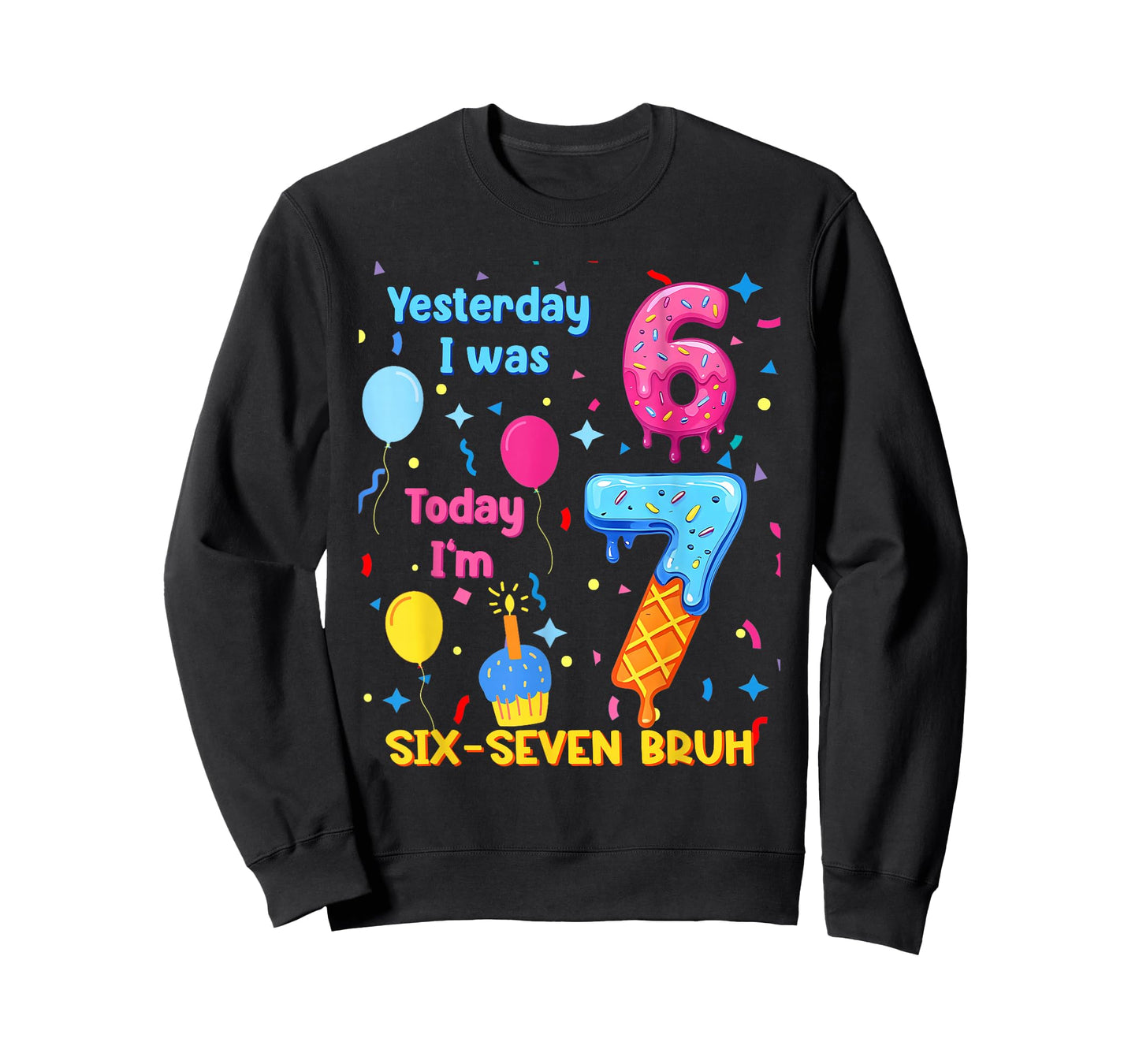 I was 6 Today I'm 7 Birthday Kids Six Seven Ice Cream Drip T-Shirt