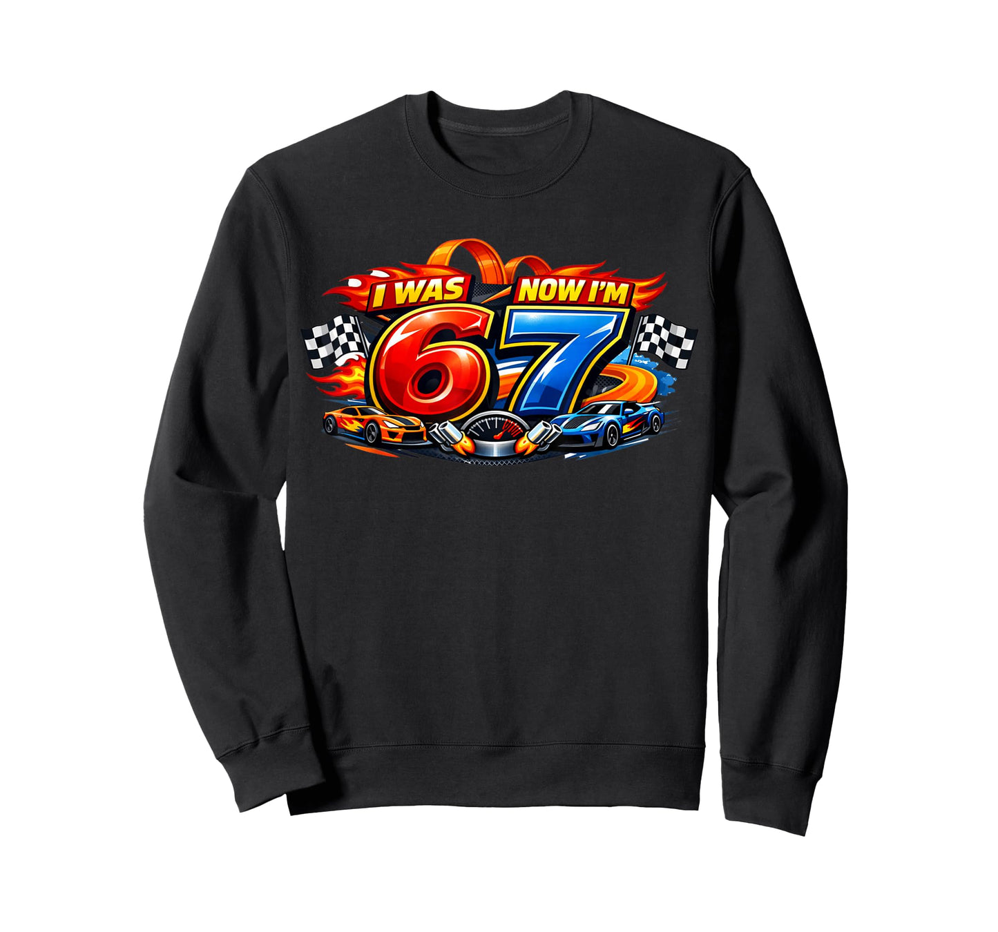 I was 6 Now I'm 7 Six Seven Car Racer 67 Meme Birthday Party T-Shirt