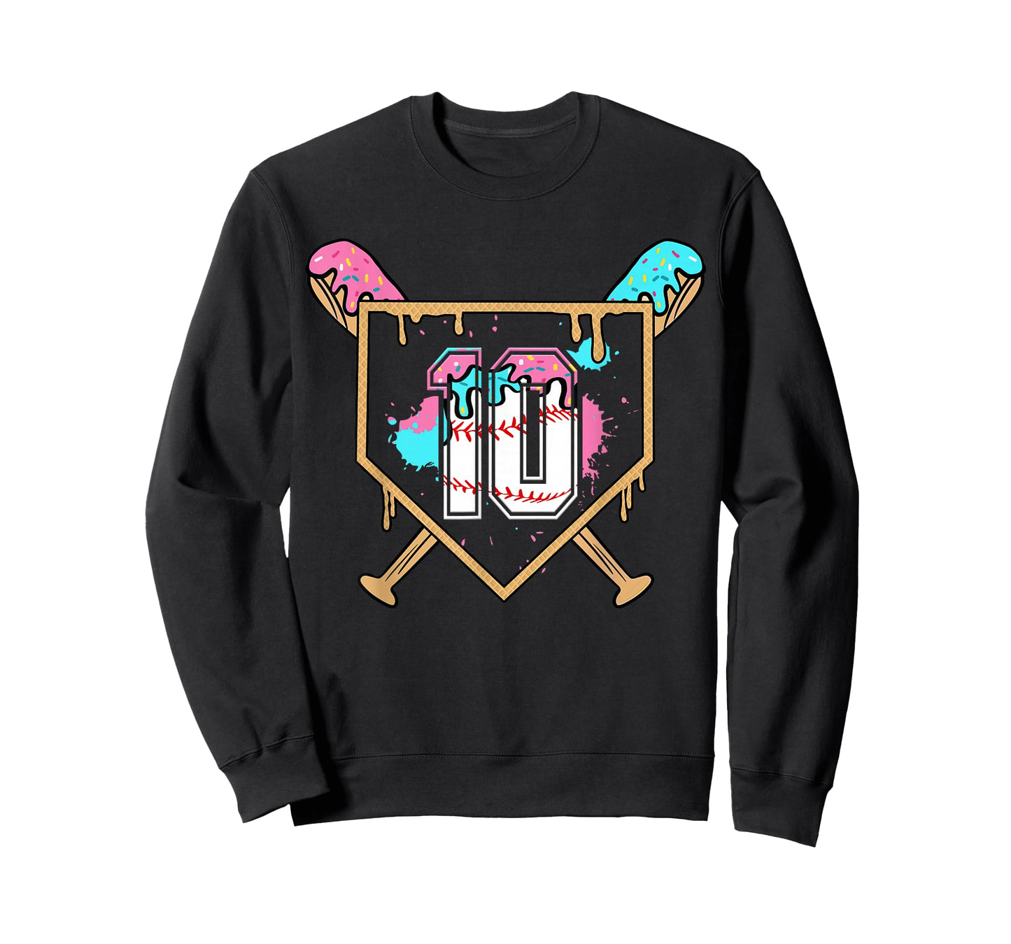 10th Birthday Baseball Bat Ice-Cream Drip 10yrs Old Boys T-Shirt