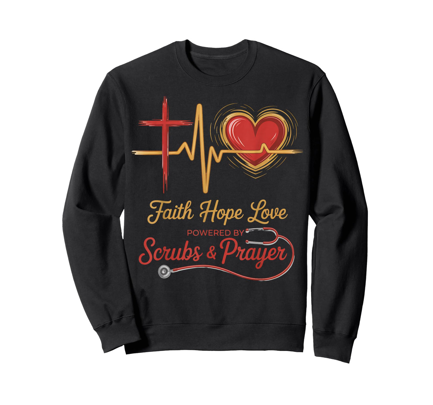 Scrubs and Prayer Nurse Christian God Jesus Faith Hope Love T-Shirt