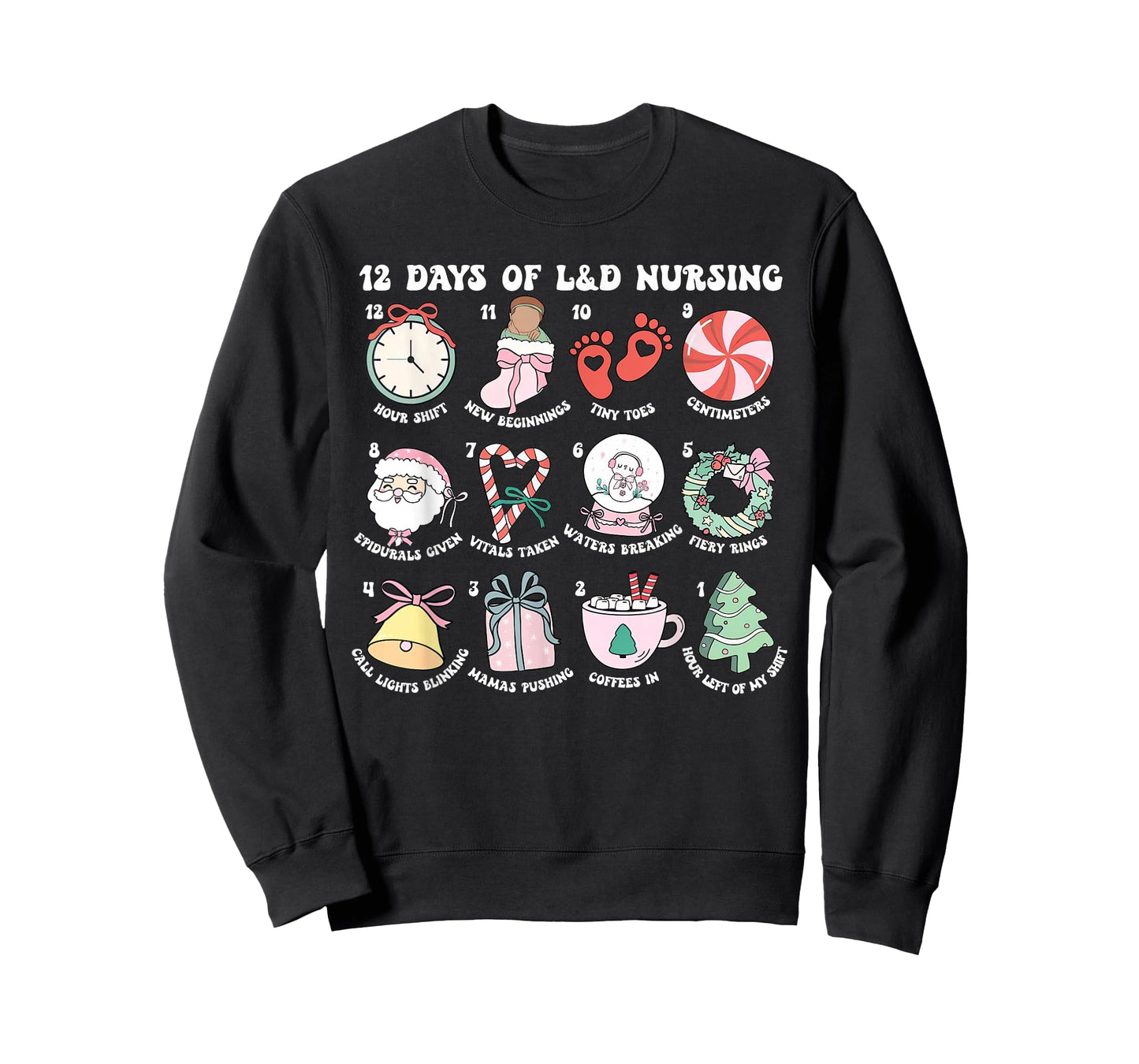 Funny 12 Days of Labor and Delivery Nursing Merry Christmas T-Shirt