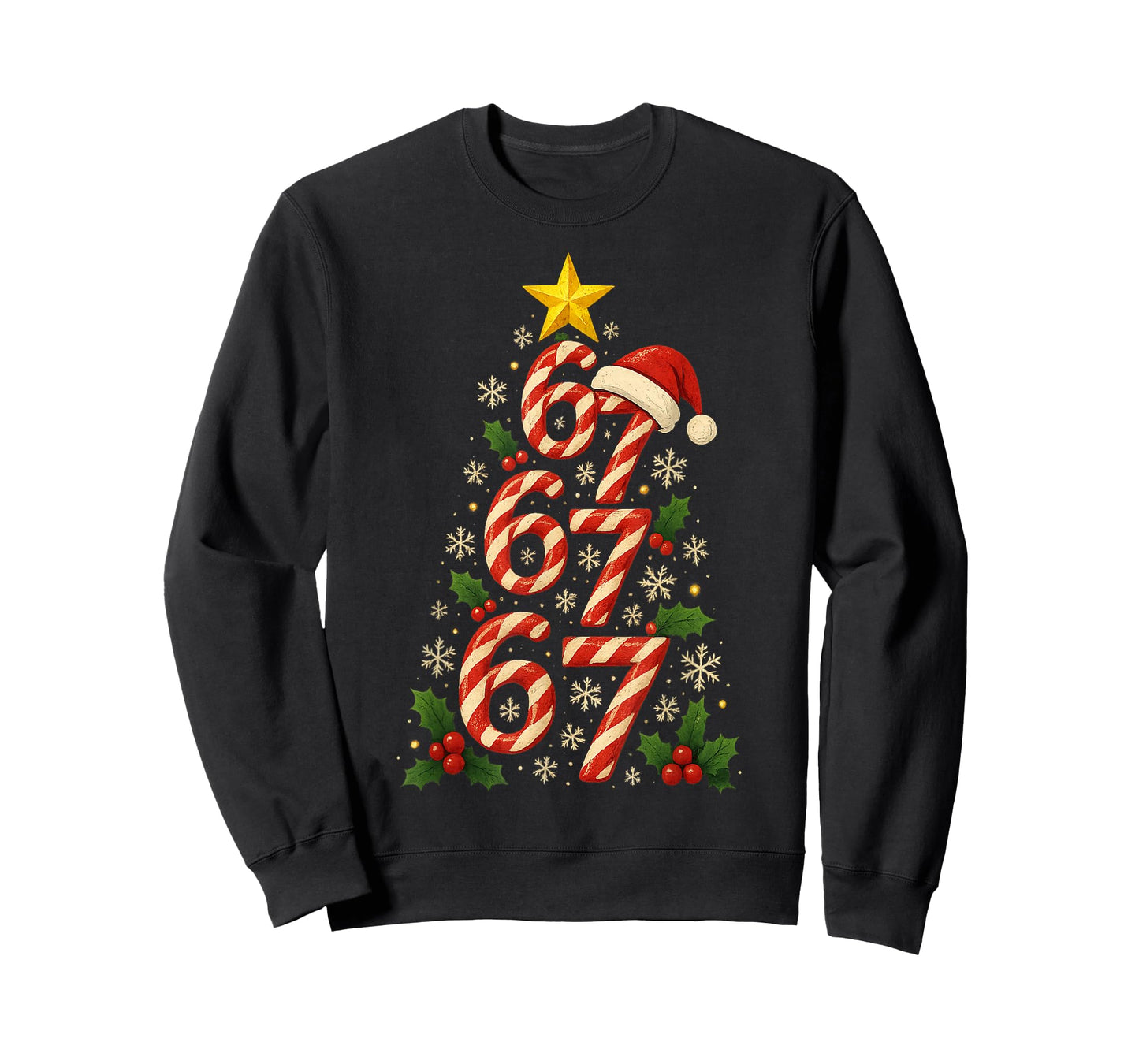 67 Christmas Tree Candy Cane Holiday Six Seven Meme Brainrot T-Shirt