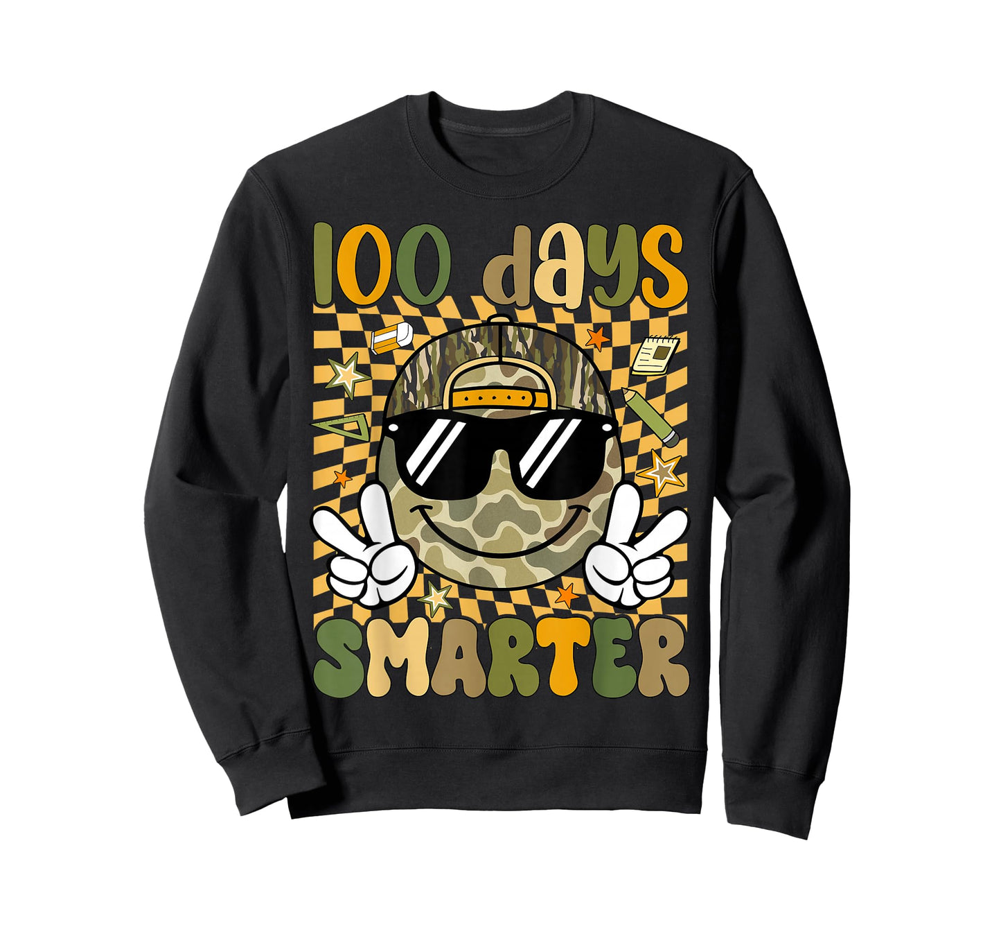 Kids 100 Days Smarter Boys Camo 100th Day of School Retro T-Shirt