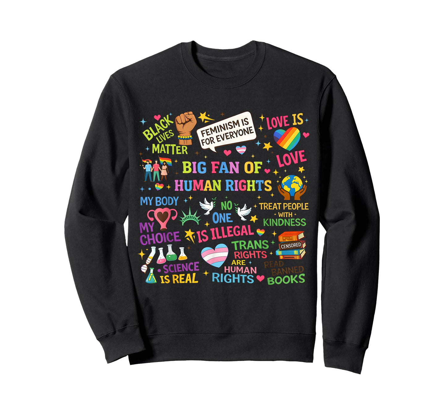 Floral Women Men Big Fan of Human Rights Equality Rainbow T-Shirt