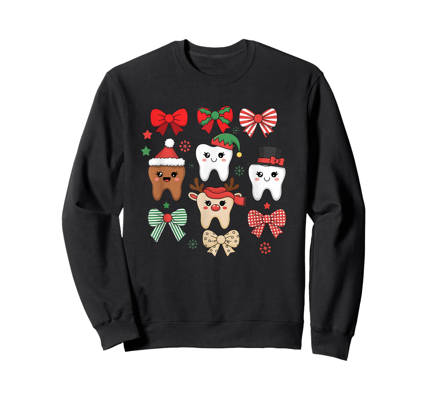 Cute Christmas Tooth Characters with Bows T-Shirt