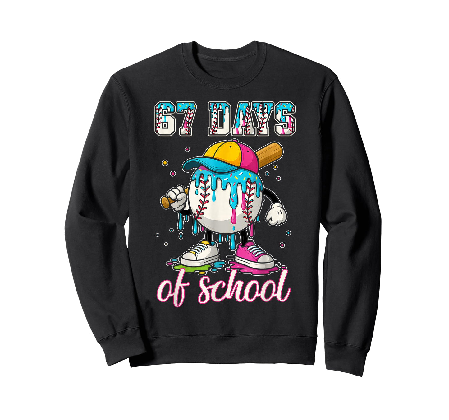 67 Days of School 67th Day Funny Baseball Meme Men Boys Kids T-Shirt