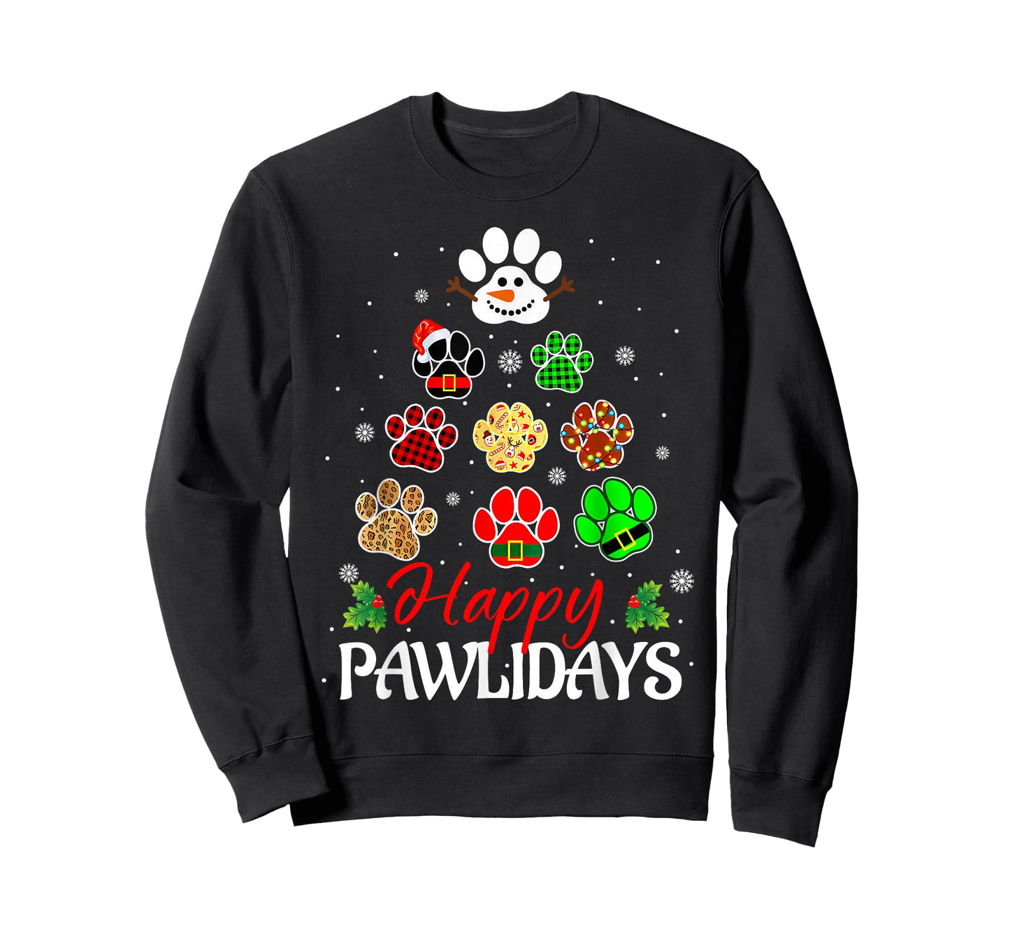 Happy Pawlidays Funny Christmas Dog Paw Xmas Dogs Lover Mom T-Shirt