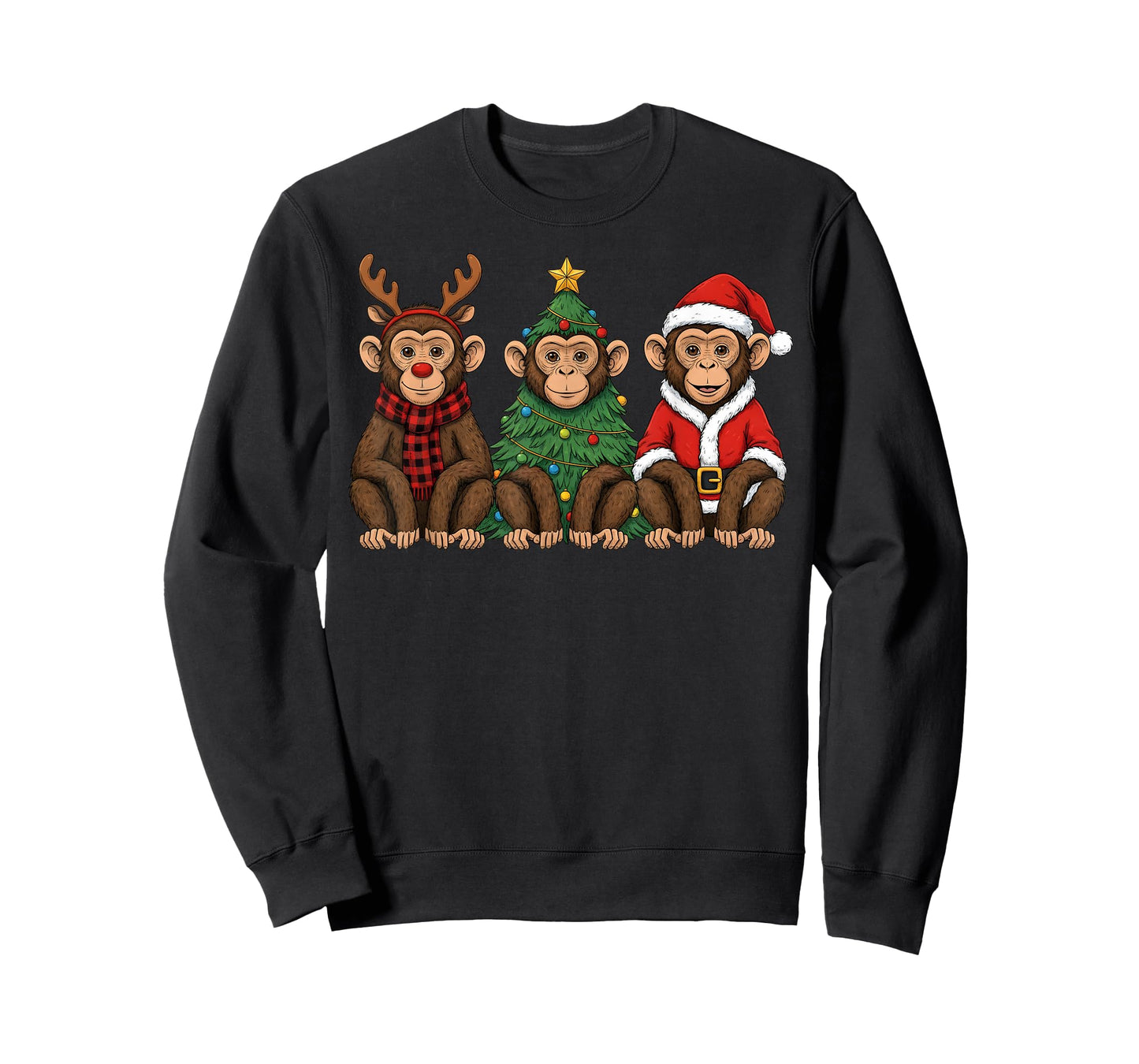 Retro Christmas Monkey Santa Reindeer Safari Animal T-Shirt