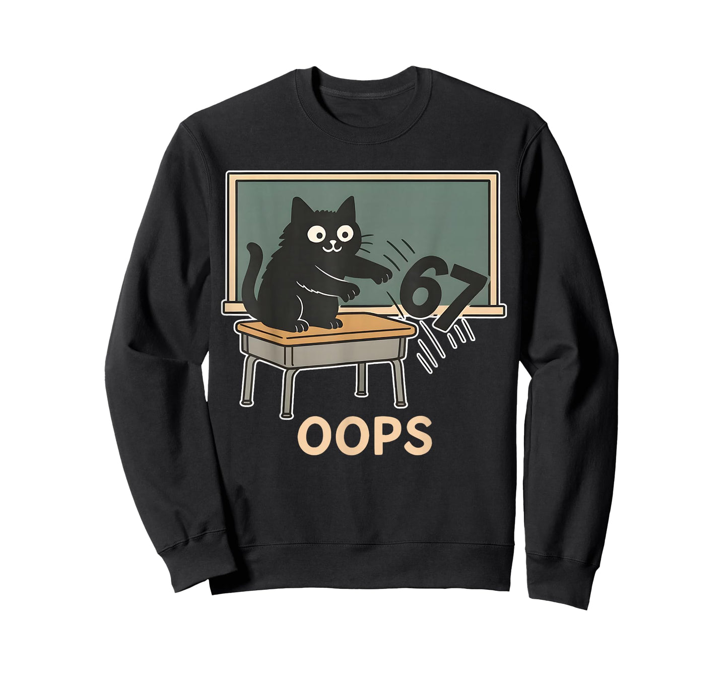 6 7 Meme Kids Teachers Students Six Seven Funny Black Cat T-Shirt