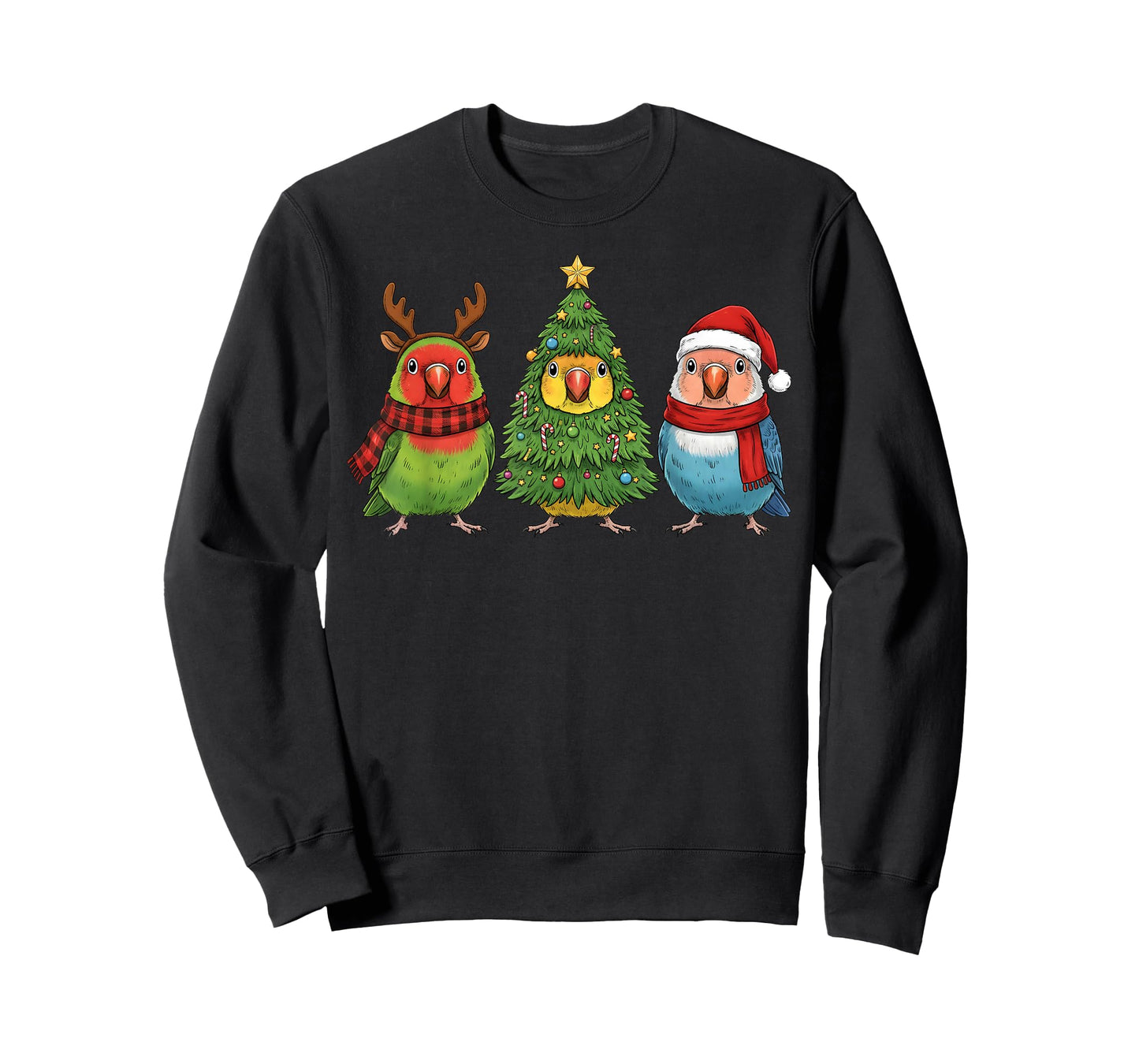 Retro Christmas Lovebird Parrot Santa Reindeer T-Shirt