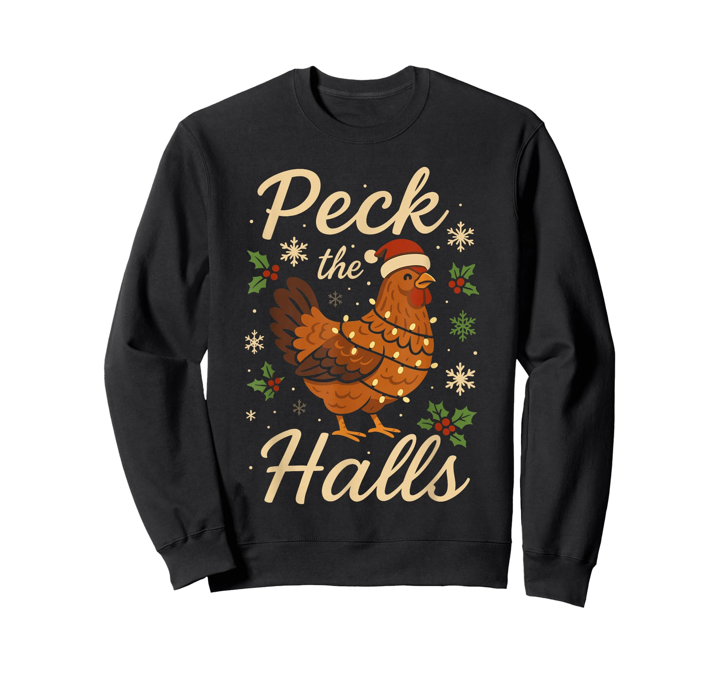 Funny Christmas Chicken Pajamas Shirt Chicken Peck The Halls T-Shirt