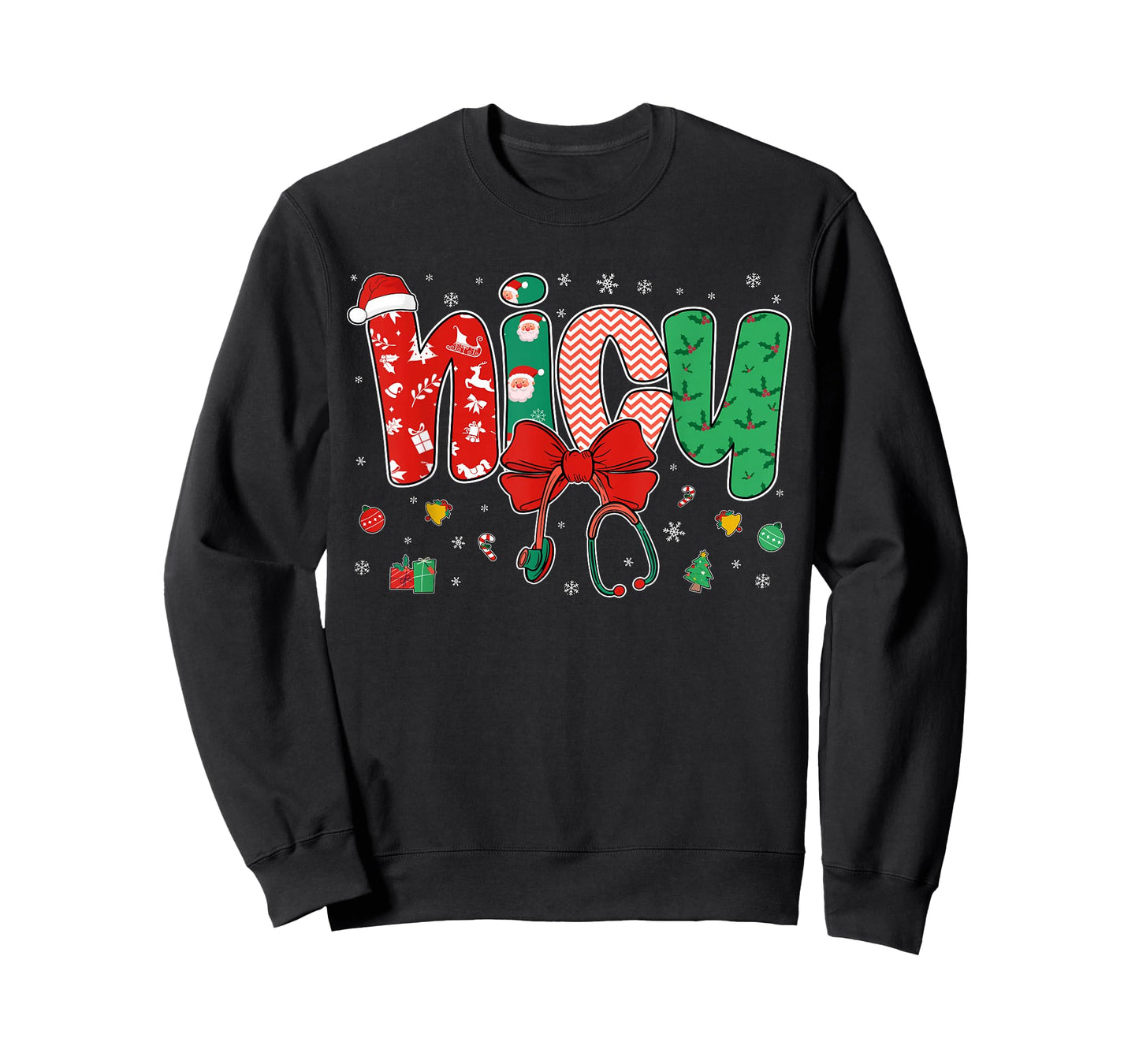 NICU Nurse Christmas Coquette Bow Holiday NICU Crew Team T-Shirt