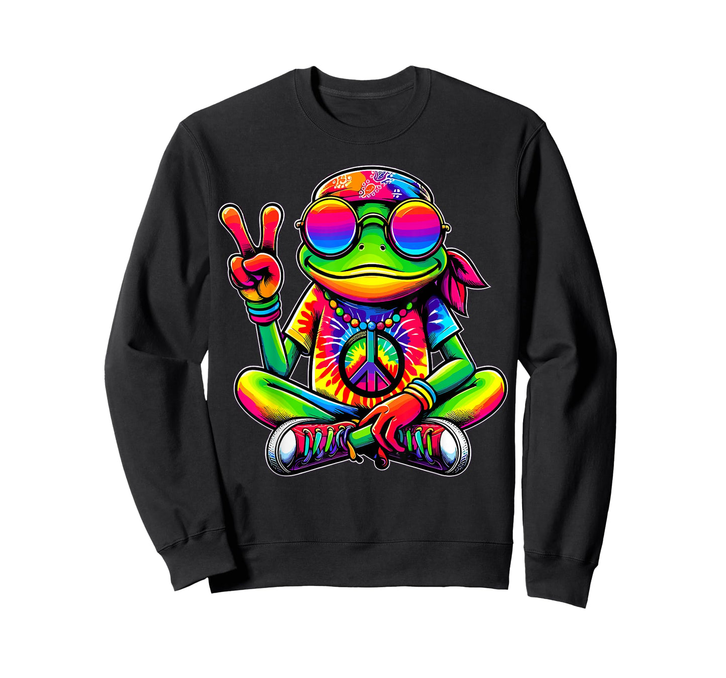 Hippie Tie-Dye Frog Peace Sign T-Shirt