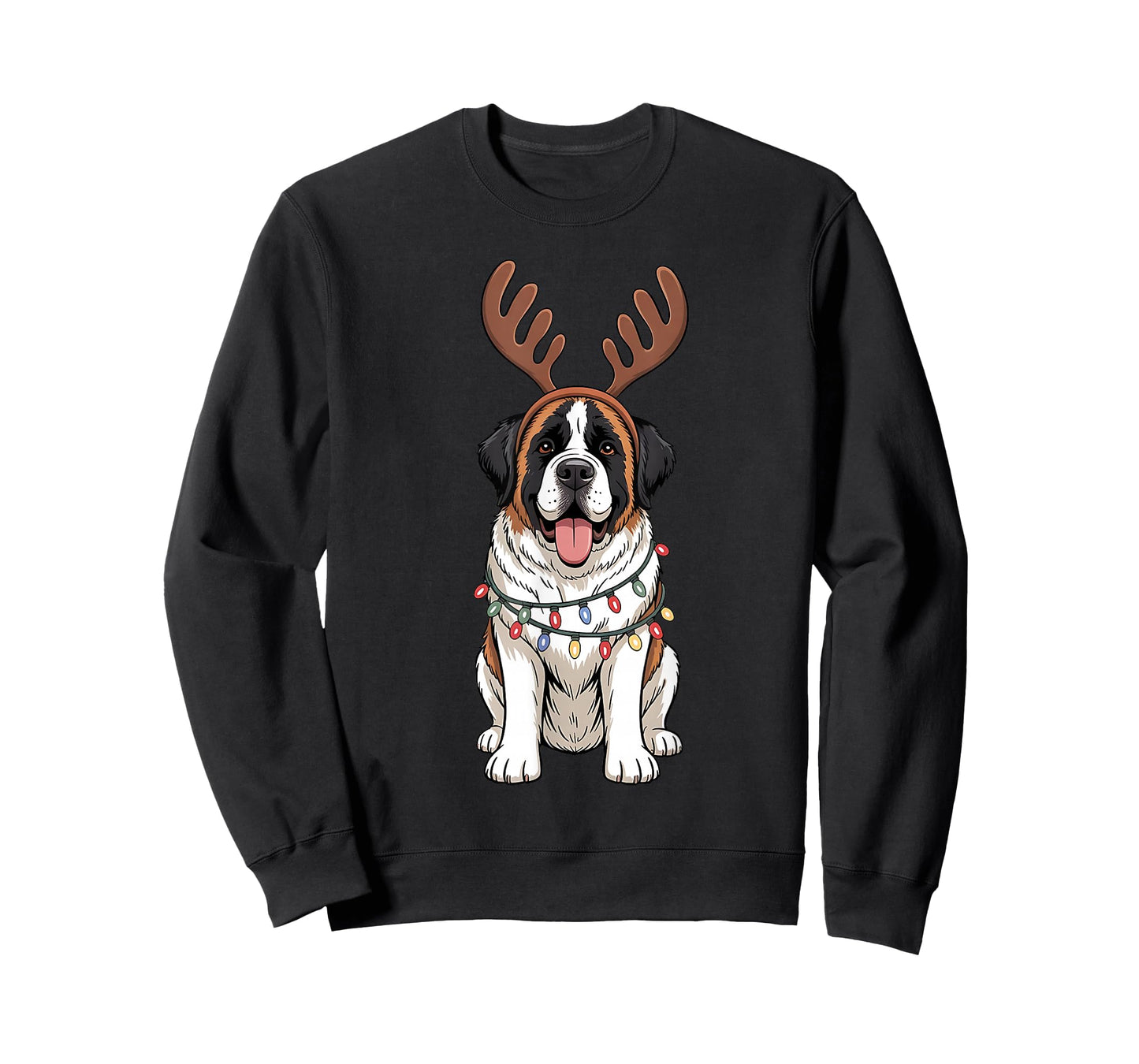 Saint Bernard Dog Christmas Reindeer Lights Funny Xmas T-Shirt