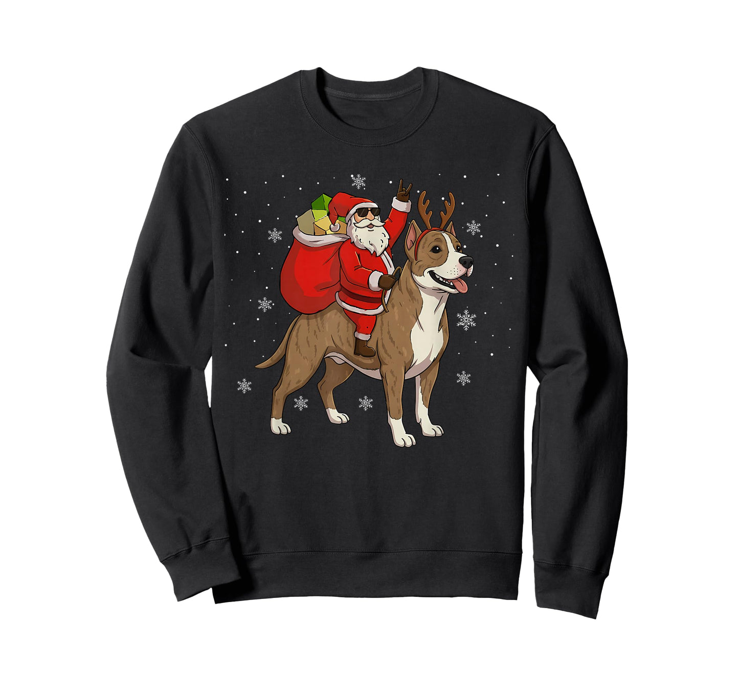 Santa Riding Pitbull Dog Lover Deer Xmas Kids Women Men T-Shirt
