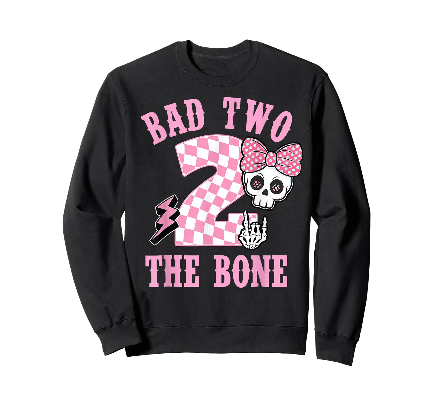 Bad Two The Bone Birthday 2 Years Old Pink Checkered Graphic T-Shirt